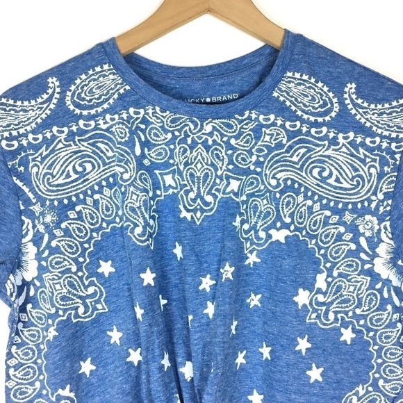 LUCKY BRAND Twist Front T Shirt Short Sleeve Bandana Stars Western Size Small - Picture 2 of 10